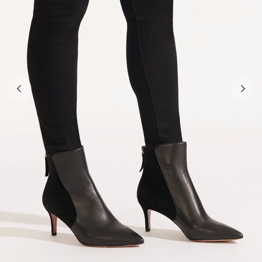 Veronica Beard Josie Black Leather Booties Pointed - Picture 2 of 10